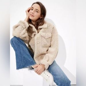 American Eagle Outfitters Cream Teddy Jacket